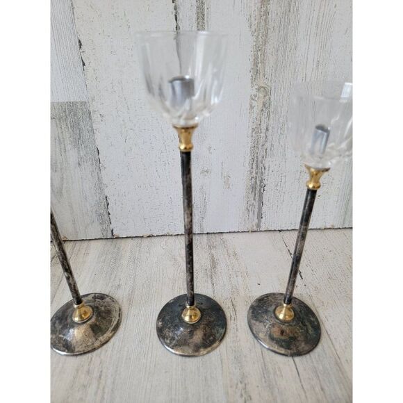 Landes crystal Italy brass candle holder set home decor - Picture 3 of 10